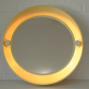 Bathroom Mirror / Yugoslavia 1970&#39;s / Space Age / Makeup  Mirror / MCM Illuminated Mirror / Vintage White Round Mirror / Vanity Mirror