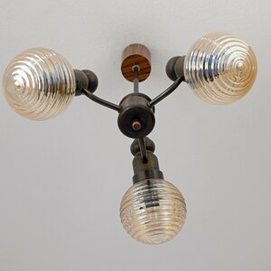 Rustic Pendant Light / Hanging Lamp / Mid Century / Small Sputnik / Wooden Vintage Chandelier / Yugoslavia 1960s image 3