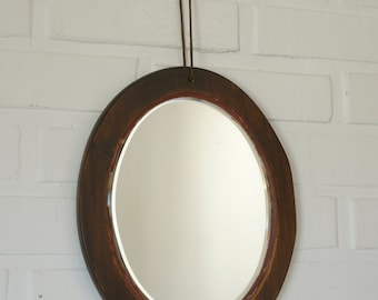 Antique Wall Mirror / Oval Wood Wall Mirror / Handmade / Old Vanity Mirror / Wall Decor from 1920's