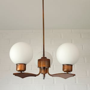 Vintage Pendant Light / Mid Century Rustic Lamp / Wood and Copper / Hanging Lamp / Chandelier Yugoslavia 1970's zdjęcie 2