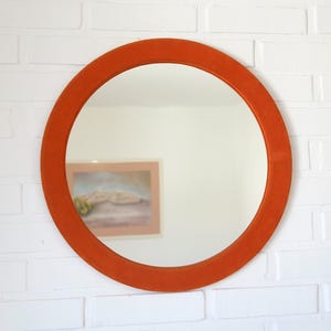 Orange Vintage Wall Mirror for Mid Century Modern or Retro Bedroom  // Round Decorative Mirror made in Yugoslavia in the 1970&#39;s