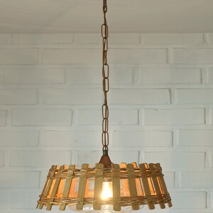 Vintage Wicker Hanging Lamp / Rustic Pendant Light / Retro Kitchen 60's / Farmhouse Light Fixture image 5