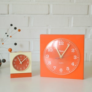 Set of 2 / Orange Vintage Clocks / Wall Clock / Alarm Clock / Desk Clock / Insa Yugoslavia 1970's / Mid Century Modern image 1