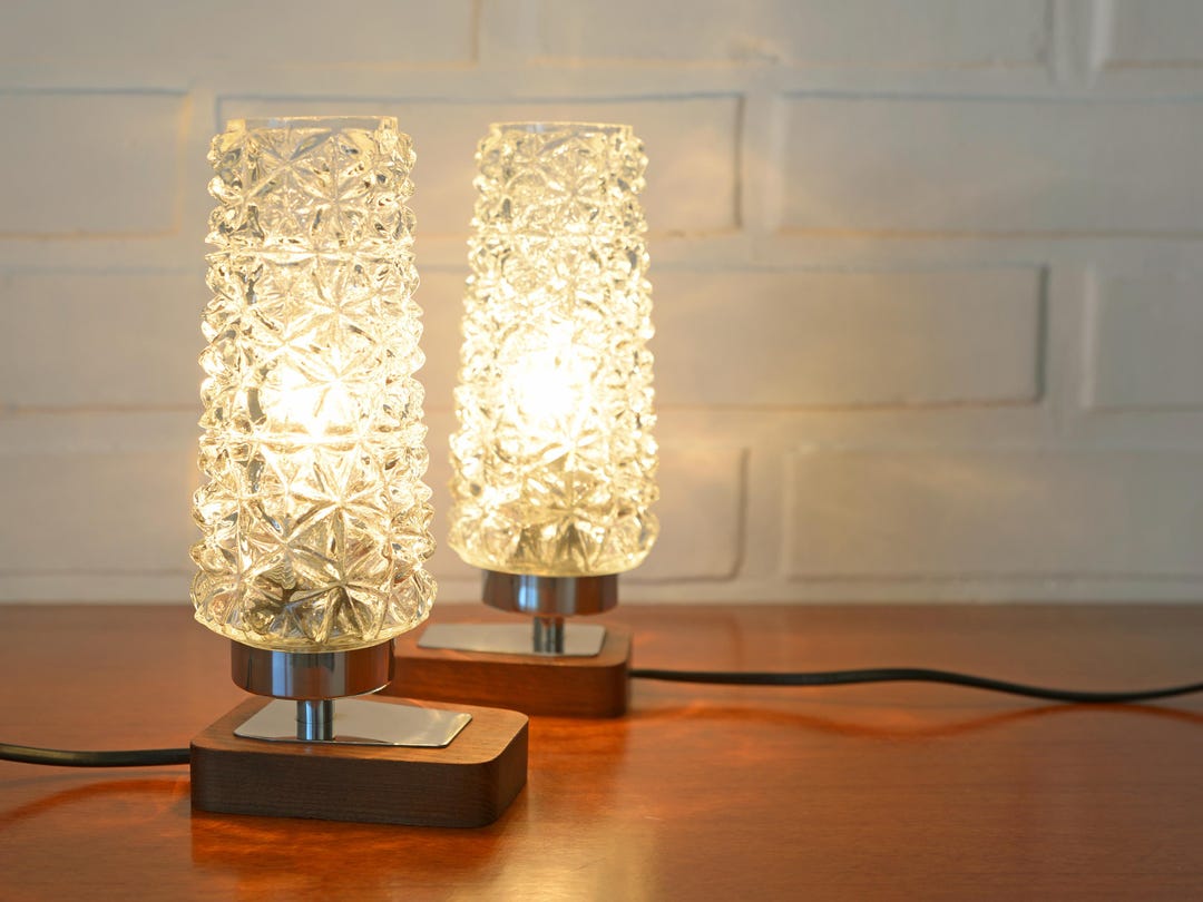 Pair of Vintage Bedside Lamps / Nightstand Teak Wood MCM Desk Lighting ...