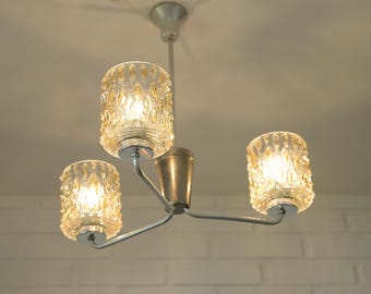 Lampe à suspension Mid-Century en verre soufflé à la main - Lustre rétro années 1960