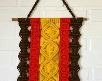 Large Vintage 70s Wall Hanging Art Weaving Tapestry Macrame Hippie