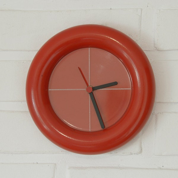 Vintage Wall Clock / Mid Century Modern / Yugoslavia 1980s / Y2K Red Clock / Pop Art