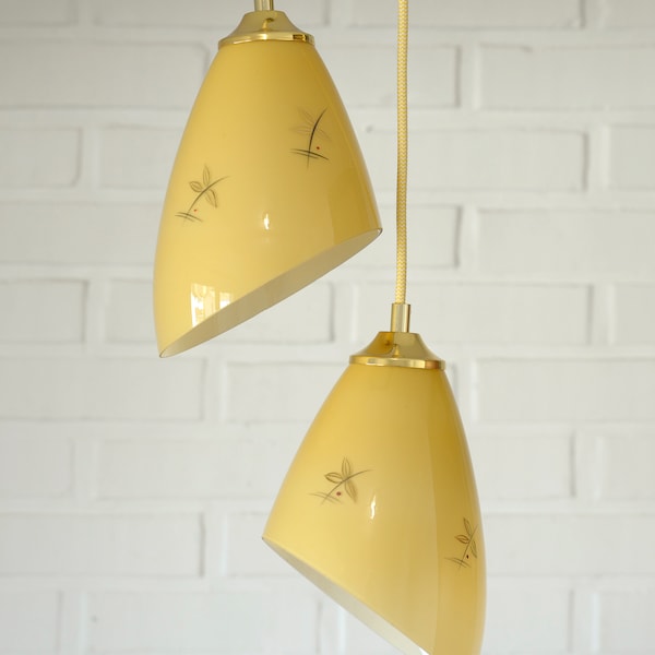 Vintage Pendant Light / Redesign / Mustard Yellow Glass / Cascade Ceiling Light / Hanging Lamp / Art Deco / Tulip Light Fixture