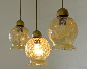 1 van 5 Vintage hanglampen / herontwerp plafondlampen / amberglas / tulp hangende lampen / Franse stijl / Joegoslavië jaren 1960