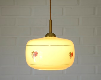 Vintage Pendant Light / Adorable Hanging Lamp / Kitchen Light Fixture / Yugoslavia 1950's / Mid Century Chandelier / Beige Glass