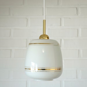 Vintage White and Gold Pendant Light / Retro Kitchen 50's / Mid Century Modern Redesign Chandelier