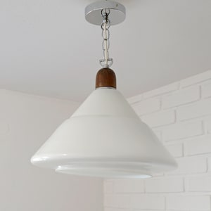 Vintage Pendant Light / Mid Century Modern / Hanging Lamp / White Glass Light Fixture / Yugoslavia 1970&#39;s / Ceiling Light / Retro Lighting
