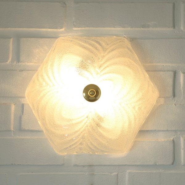 Vintage Sconce  / Murano Lamp / Honsel Leuchten / Ceiling Light / Flush Mount /  Wall Lamp / Ice Glass / Made in Germany / 1970's