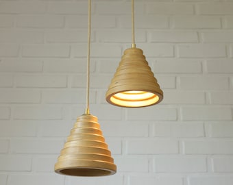 Vintage Wooden Pendant Light / Redesign Ceiling Lights / Set of 2 / Japandi / Scandinavian Style / Hanging Lamps / Retro Light Fixtures