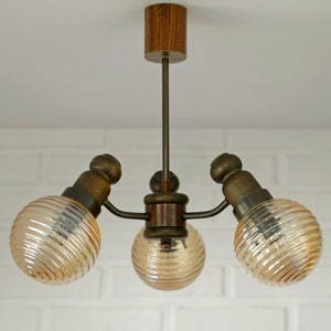 Rustic Pendant Light / Hanging Lamp / Mid Century / Small Sputnik / Wooden Vintage Chandelier / Yugoslavia 1960s image 4