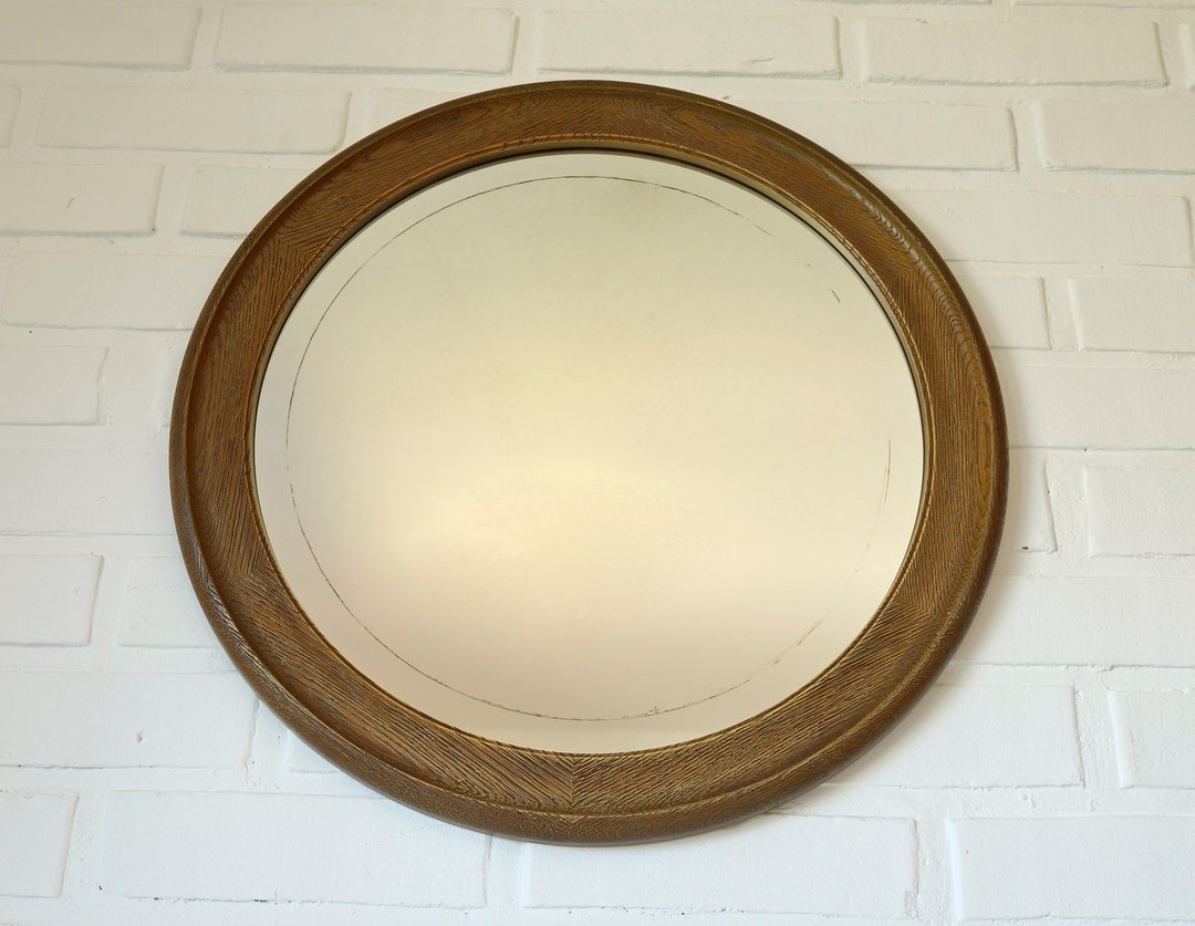 Vintage Round Wall Mirror / Large Rustic Mirror / Imitation Wood From ...