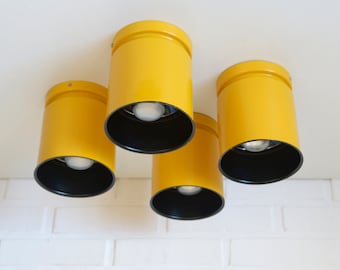 Ceiling Light /  Set of 4 / Sconce / Pop Art / MCM Light Fixture / Vintage Lamps /  Retro Yellow Spotlights 1980s