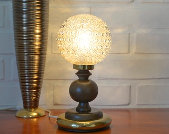 Lámpara de mesa vintage / Hollywood Regency Desk Light / Nightstand Amber Glass Light Fixture
