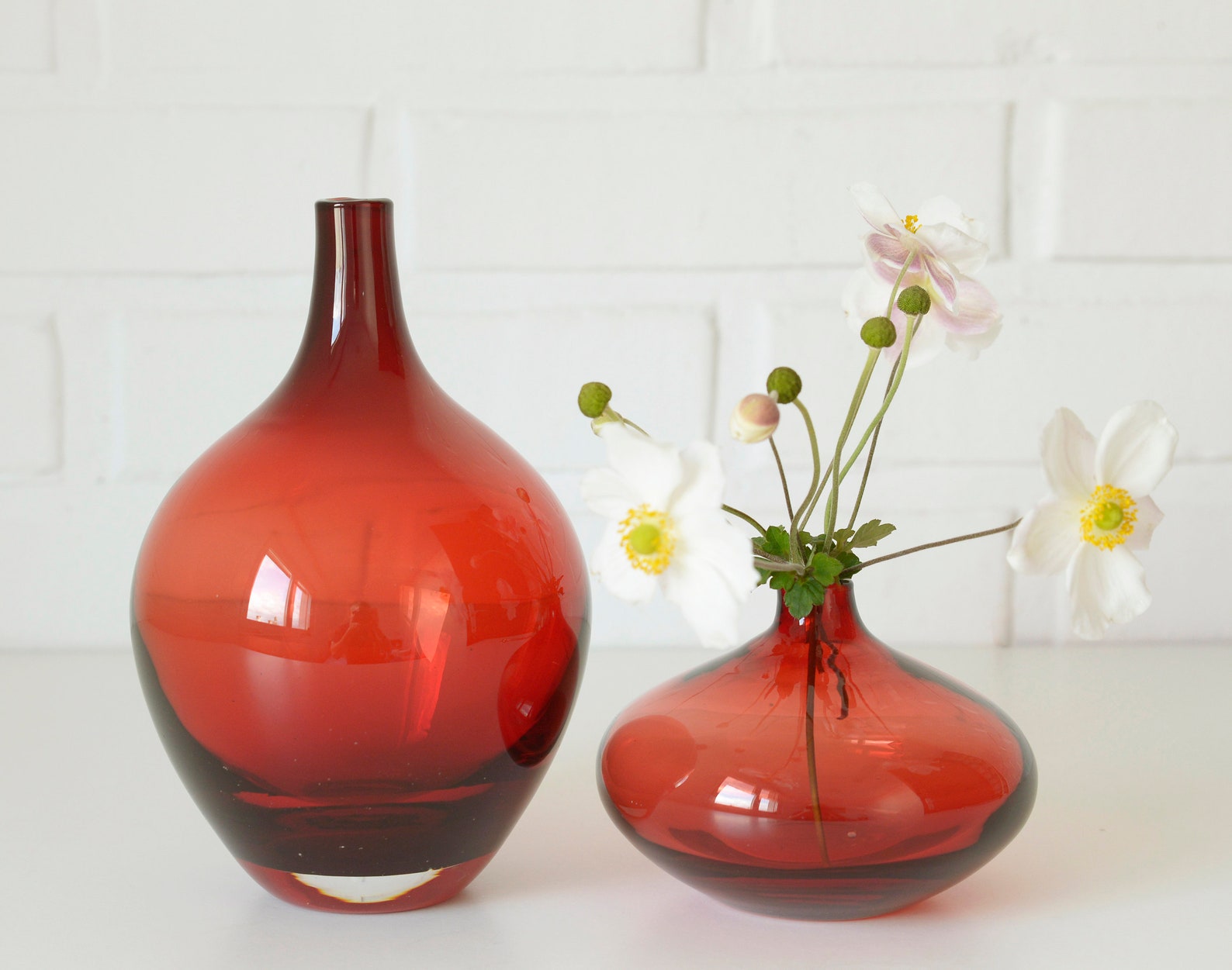 Pair of Vintage Red Glass Vases / Retro Handmade Flower Vase / Etsy