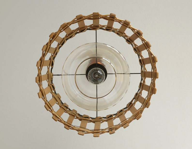 Vintage Wicker Hanging Lamp / Rustic Pendant Light / Retro Kitchen 60's / Farmhouse Light Fixture image 7