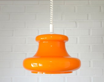 Vintage Orange Pendant Light / Mid Century Modern / Retro Glass Light Fixture / MCM Hanging Lamp / Yugoslavia 1970's