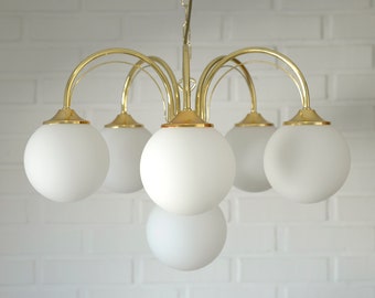 Elegant Large Vintage Pendant Lamp / Gold Chandelier Lighting / Mid Century Modern Light Fixture