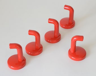 Coat Hooks from 1980s / Vintage Red Plastic Hook / Set of 5 / Mid Century Modern / Wall Coat Rack / Retro NOS / Memphis Style