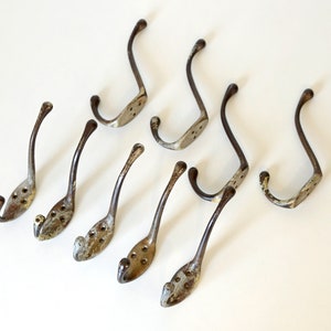 Ganchos de pared de metal vintage: perchero rústico de mediados de siglo, juego de 9