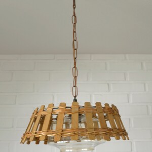 Vintage Wicker Hanging Lamp / Rustic Pendant Light / Retro Kitchen 60's / Farmhouse Light Fixture image 2