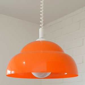 Vintage Orange Pendant Light / Space Age Plastic Chandelier / Yugoslavia 1970's / Atomic Hanging Lamp