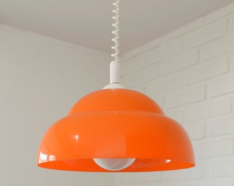 Vintage Orange Pendant Light / Space Age Plastic Chandelier / Yugoslavia 1970's / Atomic Hanging Lamp