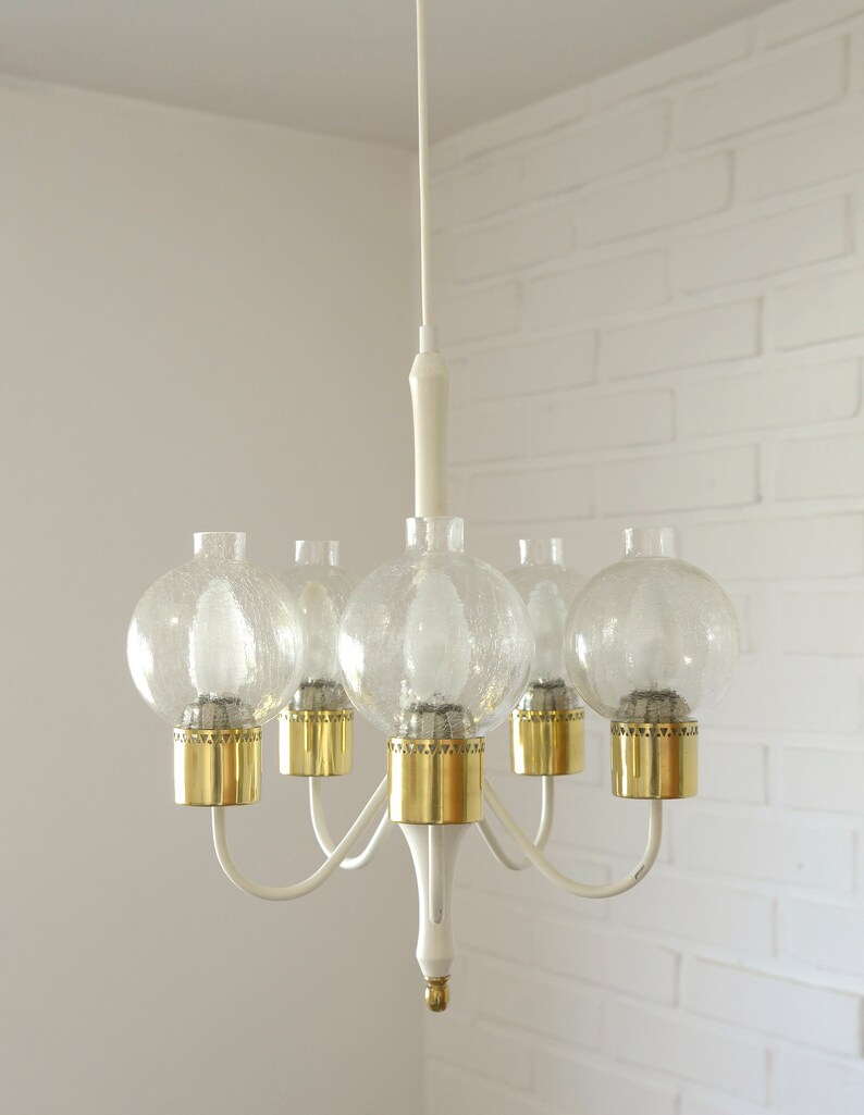 Vintage Pendant Light / White Eclectic Chandelier / Light Fixture / Hollywood Regency / Germany 1970's image 4