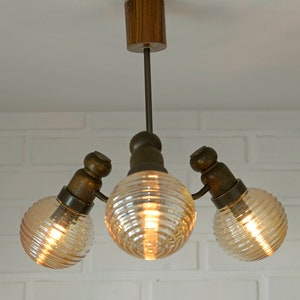 Rustic Pendant Light / Hanging Lamp / Mid Century / Small Sputnik / Wooden Vintage Chandelier / Yugoslavia 1960s image 5
