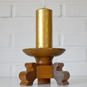 Large Vintage Candle Holder / Handmade Wood Candle Stick Holder / Rustic Candle Holder for Dining Table image 2
