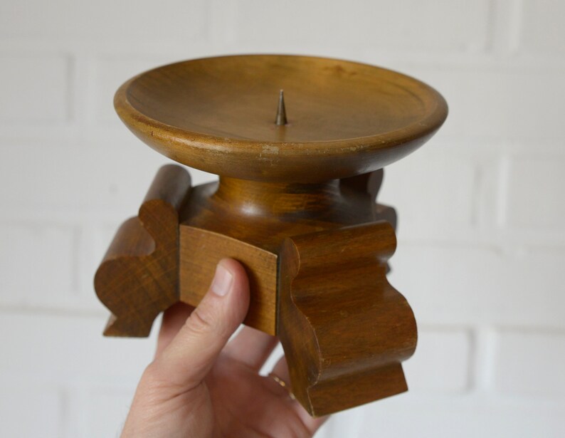 Large Vintage Candle Holder / Handmade Wood Candle Stick Holder / Rustic Candle Holder for Dining Table image 6