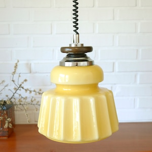 Beige Glass Pendant Light / Mid Century Modern / Retro Hanging Lamp / Glass Light Fixture / Yugoslavia 1970's / Vintage Chandelier