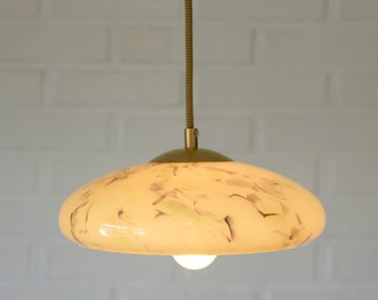 Small Vintage Pendant Light / Ceiling Light / Art Deco / Marbled Hand Blown Glass / Light Fixture / Hanging Lamp