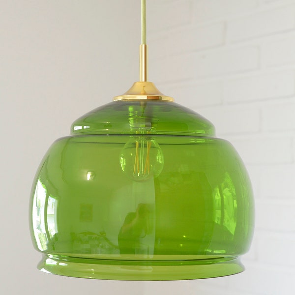 Ceiling Light / Green Glass / Vintage Pendant Light / Mid Century Modern / MCM Chandelier  / Made in Yugoslavia 1970s