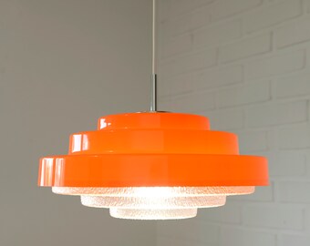 Vintage Scandinavian Design / Hanging Lamp  / Orange Plastic Pendant Light / Mid Century Modern / Space Age / Retro Lamp / Yugoslavia 70's