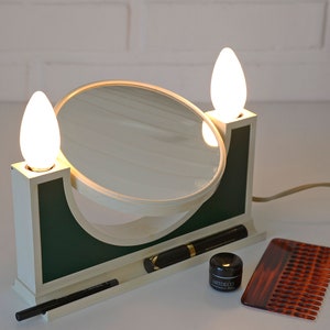 Vintage White Plastic Desk Mirror / Illuminated Vanity Mirror / Space Age Design / 70&#39;s Yugoslavia