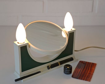 Vintage White Plastic Desk Mirror / Illuminated Vanity Mirror / Space Age Design / 70's Yugoslavia