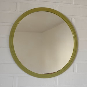 Vintage Green Mirror / Round Plastic Wall Mirror / Mid Century Modern / Yugoslavia 1970s