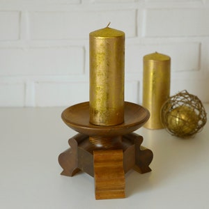 Large Vintage Candle Holder / Handmade Wood Candle Stick Holder / Rustic Candle Holder for Dining Table image 3