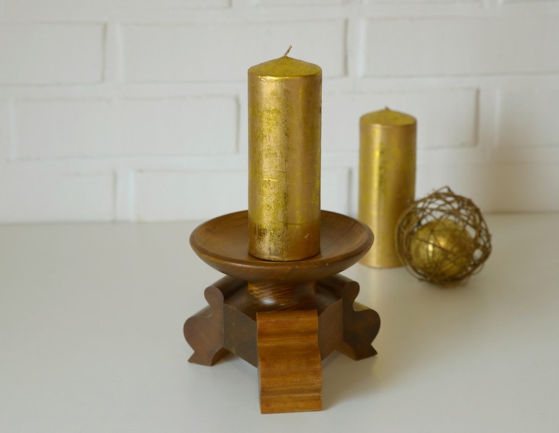 Large Vintage Candle Holder / Handmade Wood Candle Stick Holder / Rustic Candle Holder for Dining Table image 3