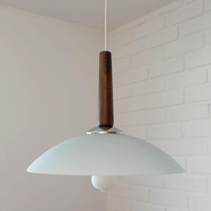 Hanging Lamp / Mid Century Modern / Vintage Pendant Lamp / Minimalist Ceiling Light / Yugoslavia 1970's / Mint Green Glass / Light Fixture