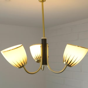 Pendant Light / Vintage Chandelier / Light Fixture / Art Deco Style / Yugoslavia 1960's / Hanging Lamp / Space Age / Glass Ceiling Lighting