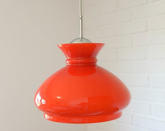 Vintage Red Pendant Light / Hanging Lamp / Redesign Ceiling Light / Mid Century 1970s / Hand Blown Glass / Light Fixture
