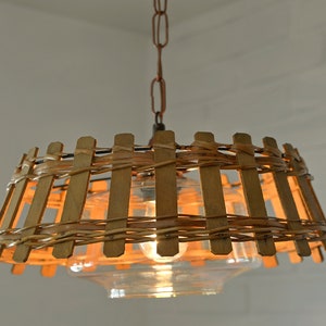Vintage Wicker Hanging Lamp / Rustic Pendant Light / Retro Kitchen 60's / Farmhouse Light Fixture image 3