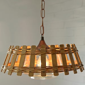 Vintage Wicker Hanging Lamp / Rustic Pendant Light / Retro Kitchen 60's / Farmhouse Light Fixture image 1