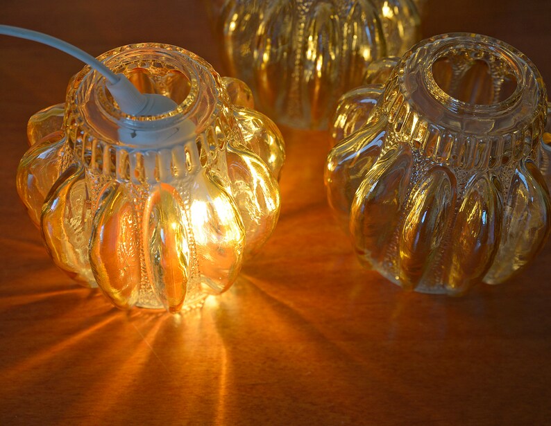 Vintage Replacement Shades / DIY / Set of 3 / Hand Blown Glass / Yugoslavia 1960s / Hanging Lamp / Bedside Lamp image 3